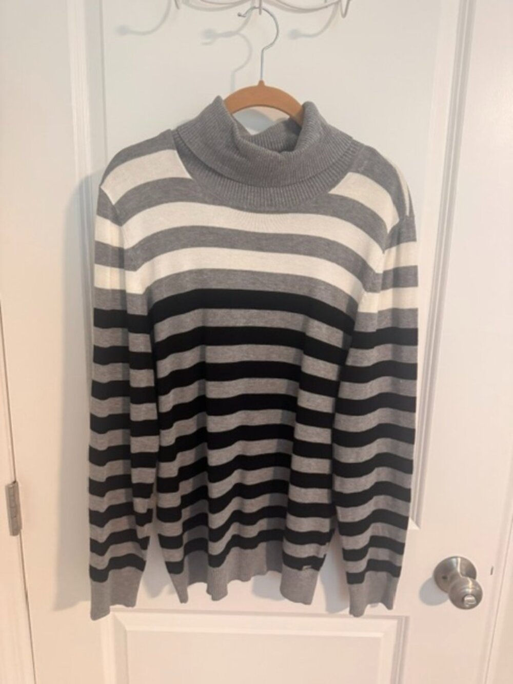 Striped Calvin Klein cowl neck sweater